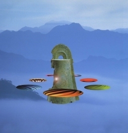 雲に浮かぶ銅鐸のイメージ