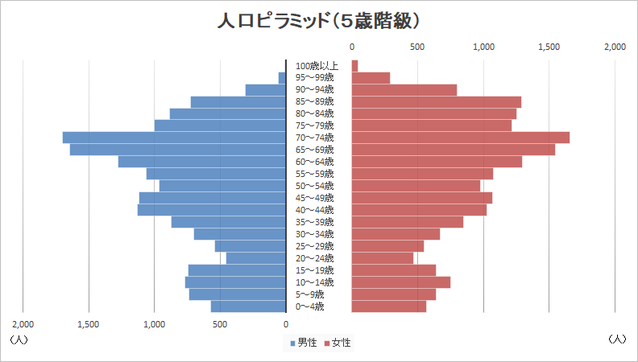 雲南市の人口5歳階級別推移横棒グラフ